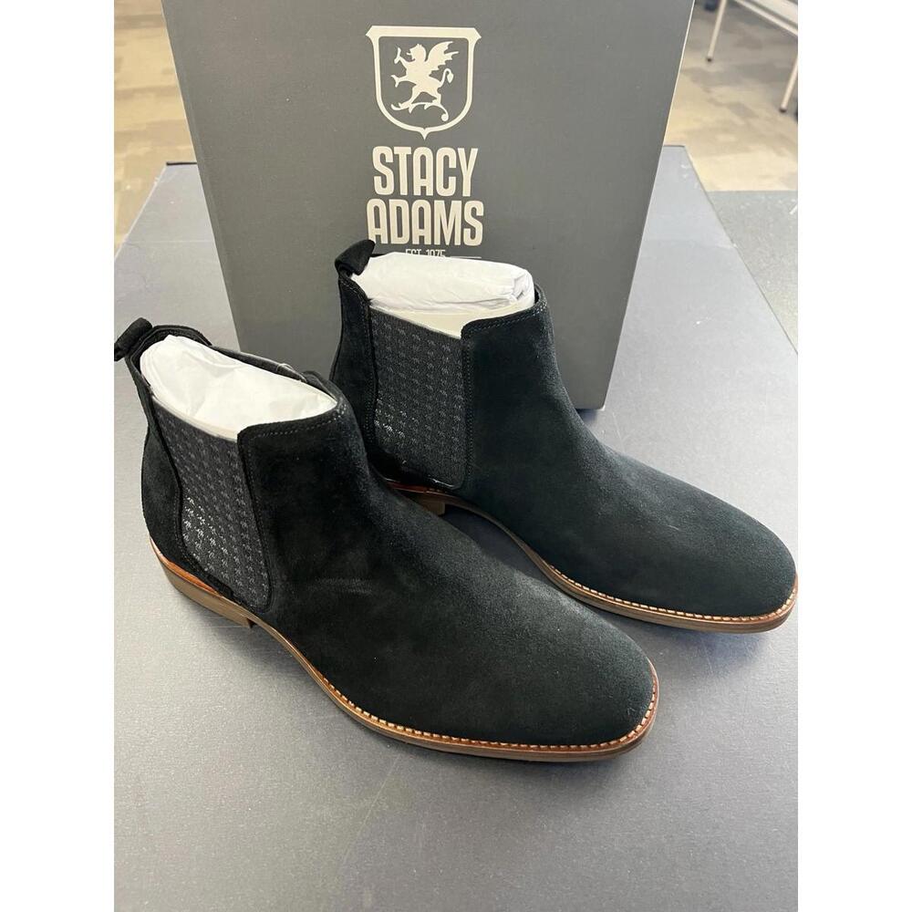NEW Stacy Adams - Gabriel Plain Toe Chelsea Boot - Black Suede - Mens - US 10M